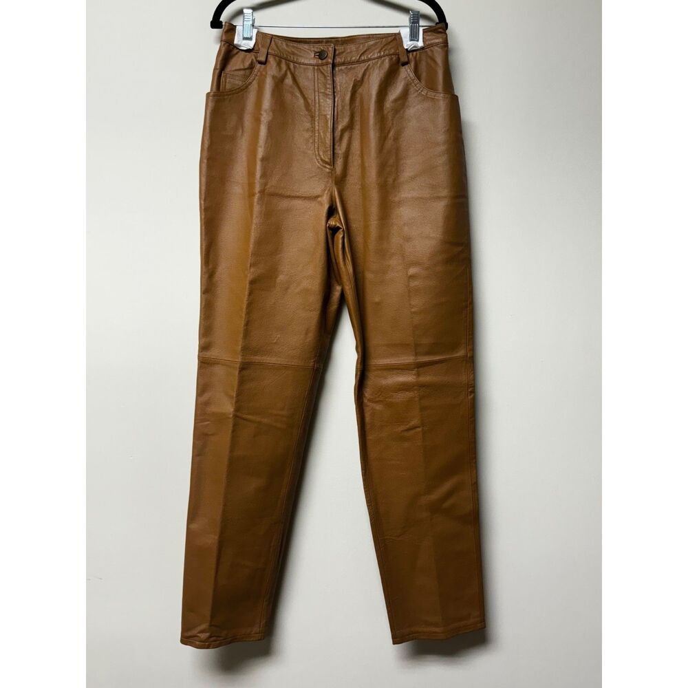 TOWER HILL COLLECTION Genuine Leather High Waisted Caramel Pants, Sz 12T